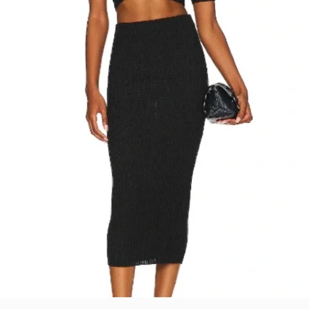 CAMILA COEHLO BLACK RIBBED MIDI SKIRT SMALL